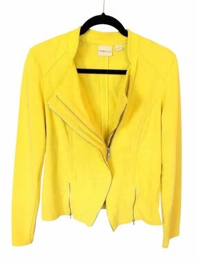 Tribal Jeans Lime Green Moto Jacket Women’s Medium Asymmetrical Zip Stretch
